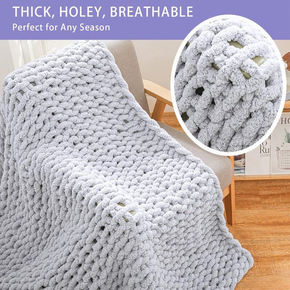 Chunky Knit Throw Blanket for Couch, 40x60 inches - Picture 7 of 8